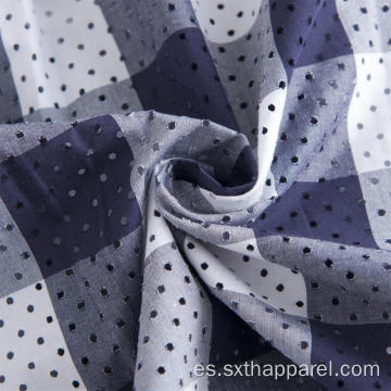 Camisa de cuadros de algodón con dobladillo curvo de manga corta a cuadros
